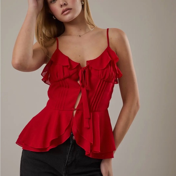 Red Ruffled Women's Top - Picture 2 of 2